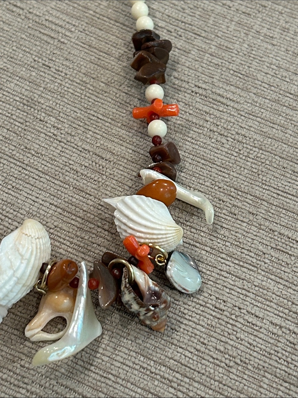 Shel, stone and Bead Statement Necklace - White, Brown, Orange image 3